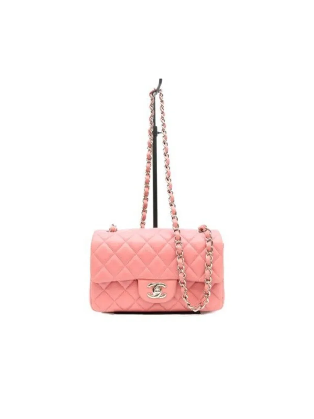 Chanel Pink Lamb Silver Mini Quilted 20 Shoulder